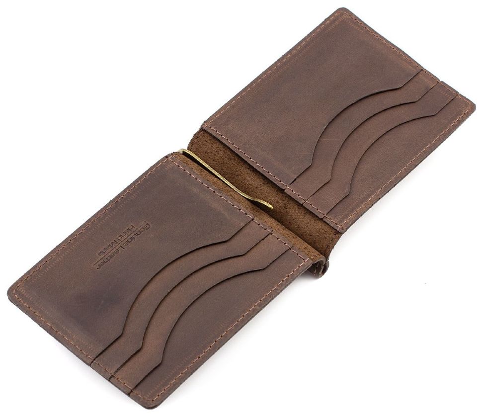 Винтажный темно-коричневый зажим для купюр и карточек ST Leather (16834)
