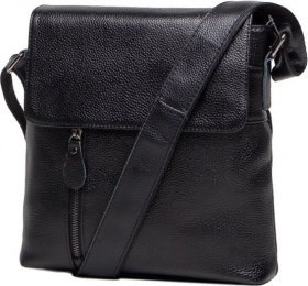 Чоловіча сумка месенджер з фактурної шкіри чорного кольору VINTAGE STYLE (14576)