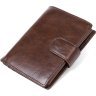 Коричневое мужское портмоне из гладкой кожи с хлястиком на кнопке Vintage (2414925) - 1