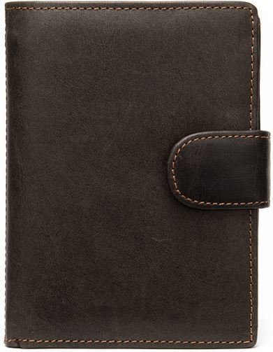 Коричневое мужское портмоне из гладкой кожи с хлястиком на кнопке Vintage (2414925)