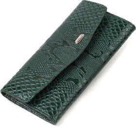 Женский лаковый кошелек зеленого цвета из натуральной кожи с тиснением под змею CANPELLINI (2421694)