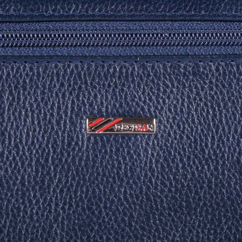 Деловая синяя сумка синего цвета из выдвижными ручками - DESISAN (11594)
