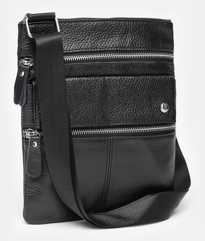 Тонкая кожаная мужская сумка-планшет с серебристой фурнитурой Keizer (19359)