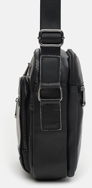 Гладкая мужская кожаная сумка-барсетка черного цвета на две молнии Keizer (22070)