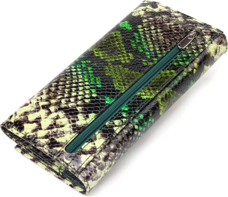 Разноцветный горизонтальный женский кошелек из натуральной кожи с тиснением под змею CANPELLINI (2421650)