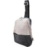 Добротная мужская сумка-слинг из натуральной кожи и текстиля в черно-коричневом цвете TARWA (21697) - 1