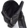 Добротная мужская сумка-слинг из натуральной кожи и текстиля в черно-коричневом цвете TARWA (21697) - 8