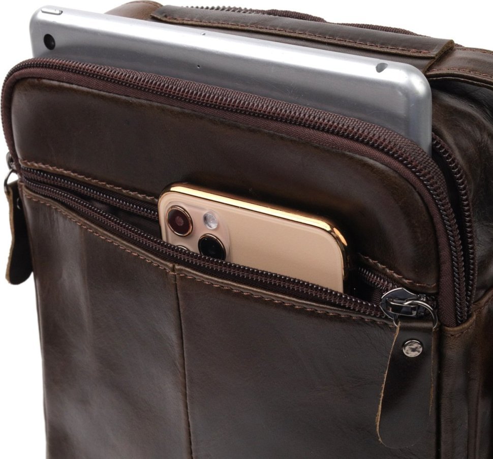 Качественная мужская сумка-барсетка из темно-коричневой натуральной кожи Vintage (20825)