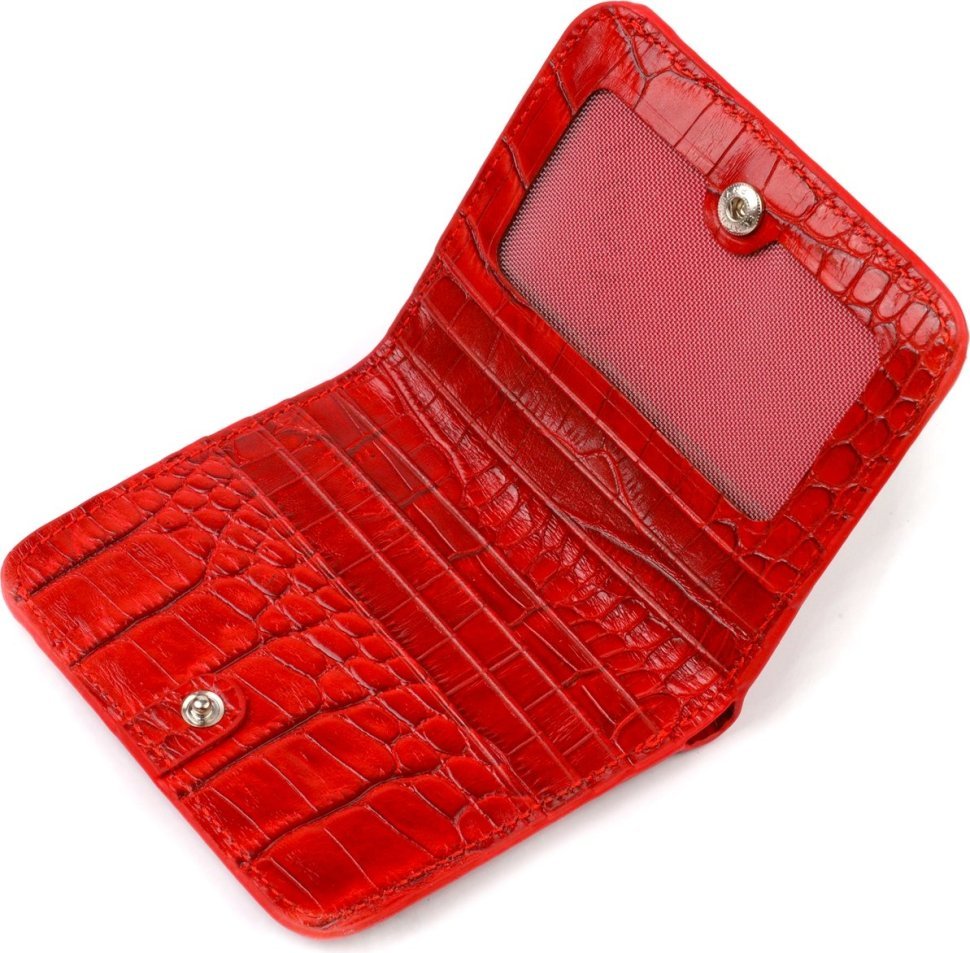 Маленький красный женский кошелек из натуральной кожи с тиснением под крокодила CANPELLINI (2421795)