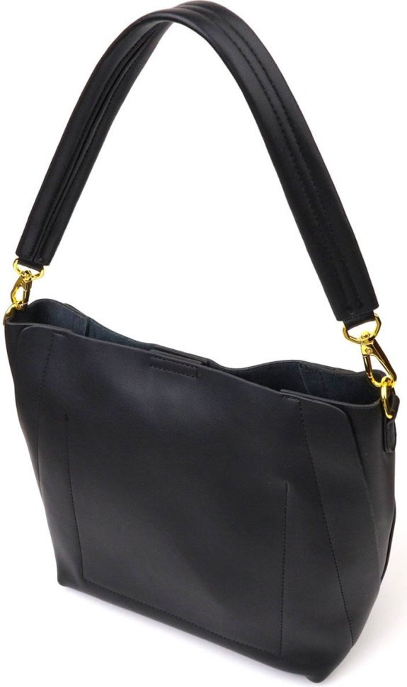 Женская сумка черного цвета из натуральной кожи с одной лямкой Vintage (2422109)