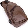 Коричнева чоловіча сумка-рюкзак вертикального типу зі шкірозамінника Vintage (20572) - 4