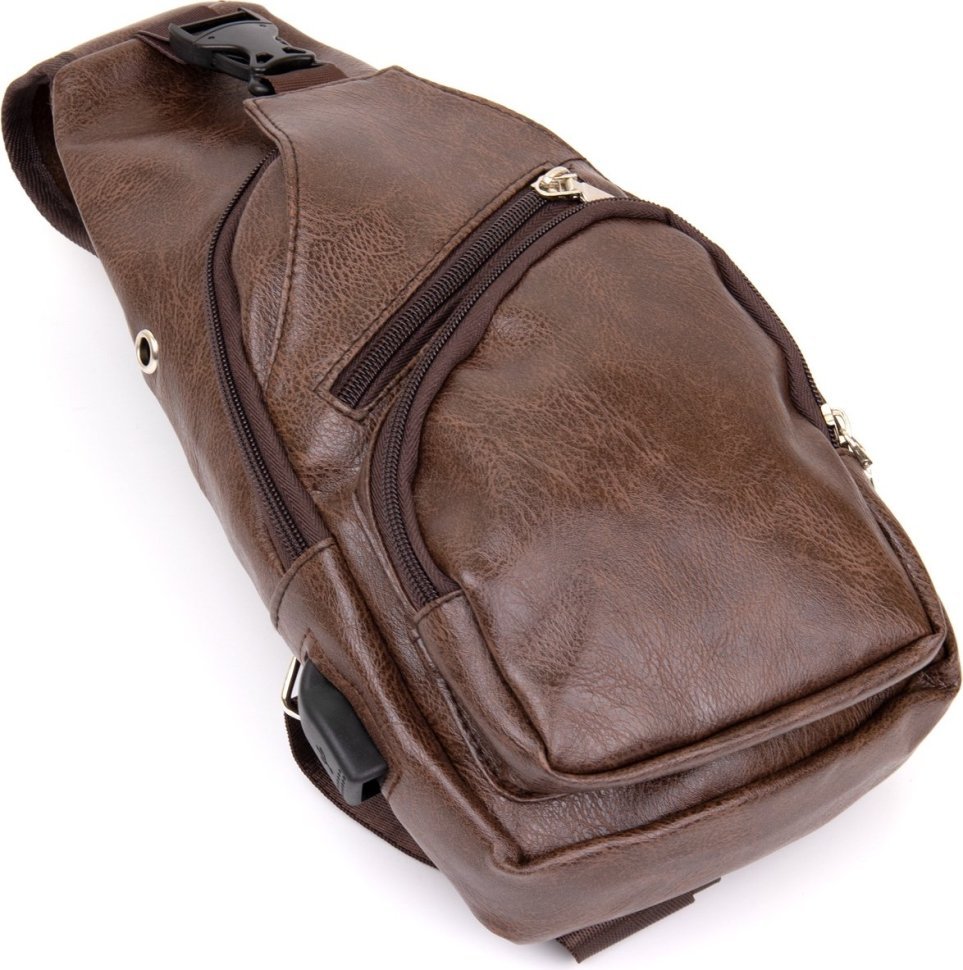 Коричнева чоловіча сумка-рюкзак вертикального типу зі шкірозамінника Vintage (20572)