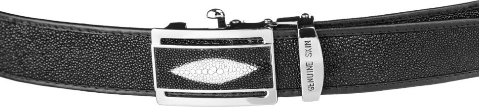 Мужской ремень автомат из натуральной кожи морского ската черного цвета STINGRAY LEATHER (024-18003)