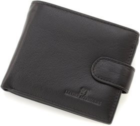 Небольшое мужское портмоне из натуральной черной кожи с блоком под карты ST Leather 1767459