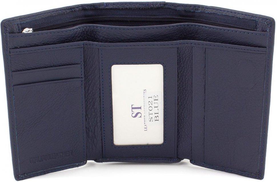 Темно-синий кошелек из натуральной кожи для карт и монет ST Leather (15610)