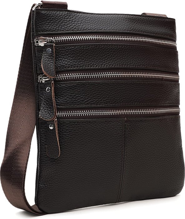 Мужская тонкая плечевая сумка коричневого цвета из натуральной кожи Keizer (21346)