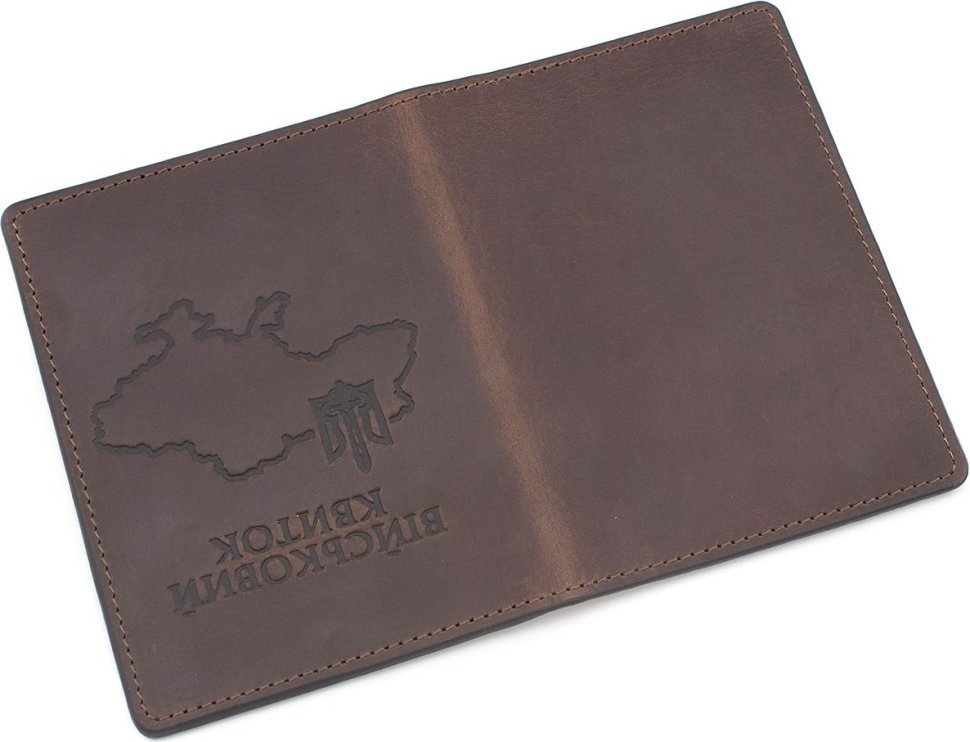 Винтажная обложка для военного билета из темно-коричневой кожи с картой Украины - Grande Pelle (21952)