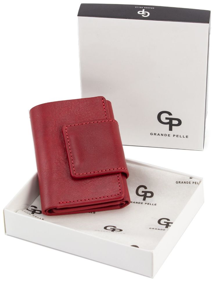 Красный кожаный кошелек маленького размера Grande Pelle (13009)