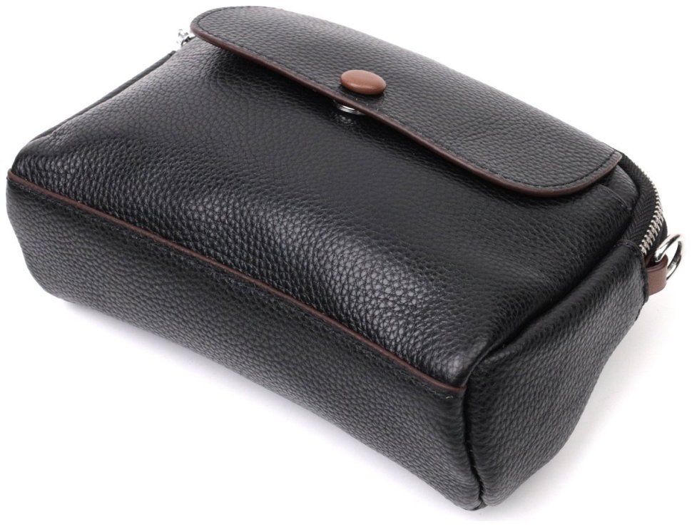 Черная маленькая женская сумка-кроссбоди из фактурной кожи на плечо Vintage 2422324