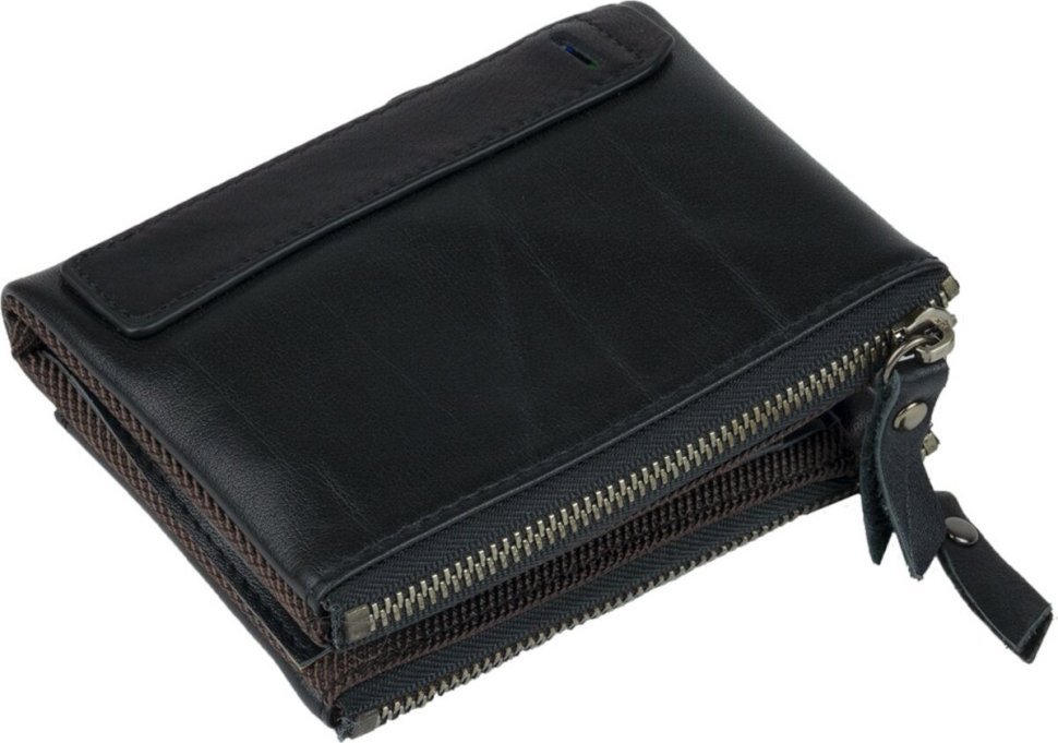 Черный кошелек двойного сложения из натуральной кожи Vintage (2414941)