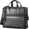 Черная мужская сумка для ноутбука из фактурной кожи на молниевой застежке SHVIGEL (11110) - 1