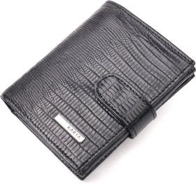 Стильное лаковое мужское портмоне из фактурной кожи черного цвета KARYA (2421047)