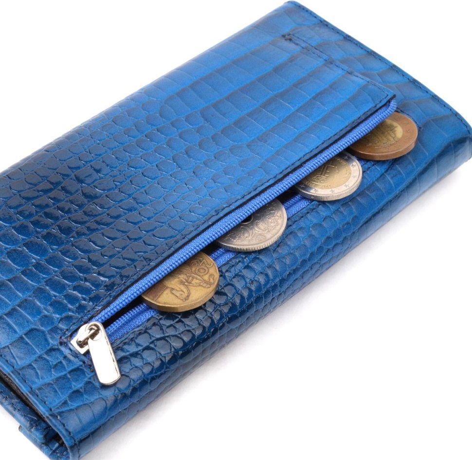 Синий женский кошелек из натуральной кожи с тиснением под рептилию KARYA (2421147)