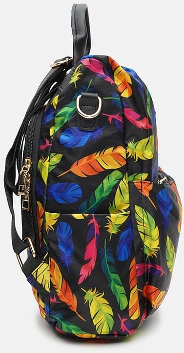 Молодежный женский рюкзак-сумка из текстиля с принтом Перья - Monsen (21462)