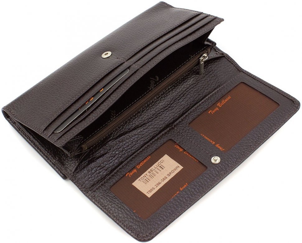 Кожаный женский кошелек коричневого цвета с двумя вместительными отделами Tony Bellucci (10870)
