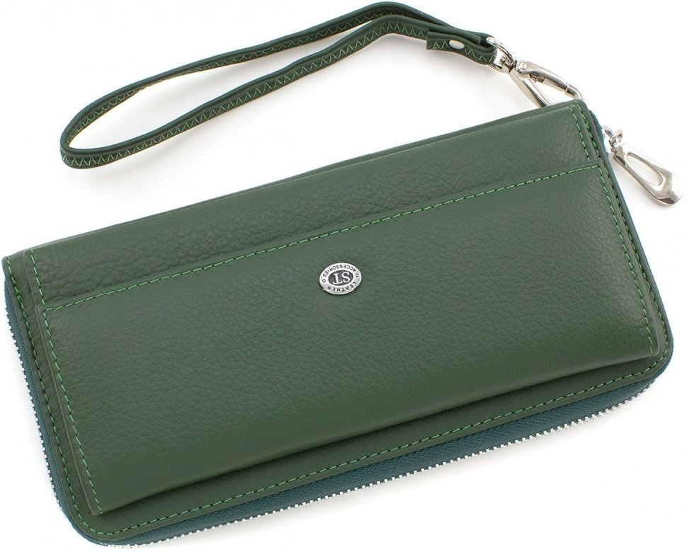 Темно-зеленый женский кошелек крупного размера из натуральной кожи ST Leather (14049)