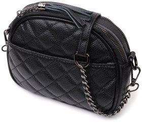 Стеганая женская сумка из натуральной кожи черного цвета на два отделения Vintage 2422325