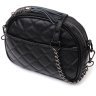 Стеганая женская сумка из натуральной кожи черного цвета на два отделения Vintage 2422325 - 1