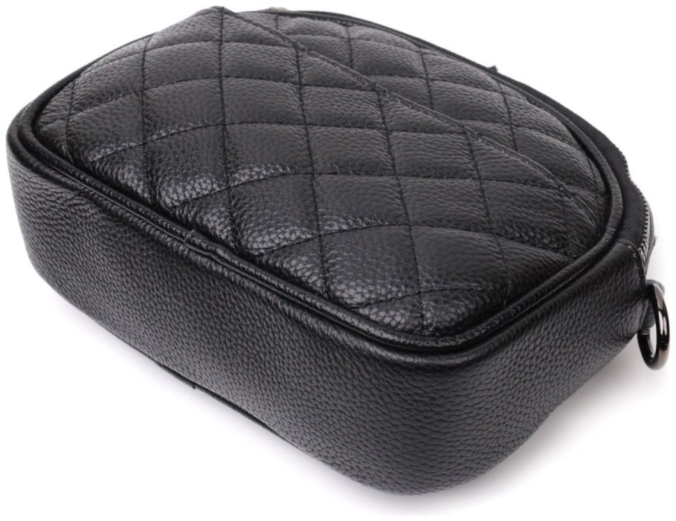 Стеганая женская сумка из натуральной кожи черного цвета на два отделения Vintage 2422325