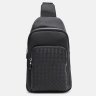 Мужской кожаный слинг-рюкзак черного цвета с эффектом под плетенку Ricco Grande 71662 - 2