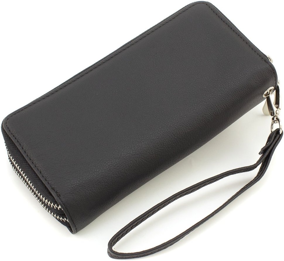 Вместительный женский кошелек на две молнии черного цвета - ST Leather (17071)