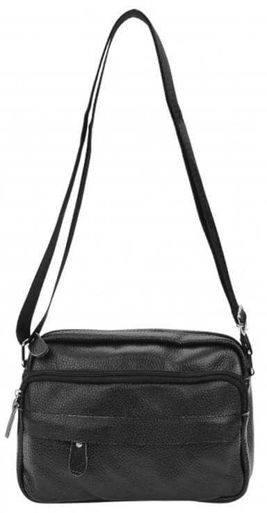 Горизонтальная мужская сумка на плечо из говяжьей кожи черного цвета Borsa Leather (15673)