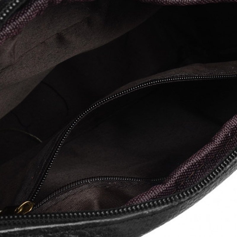Горизонтальная мужская сумка на плечо из говяжьей кожи черного цвета Borsa Leather (15673)