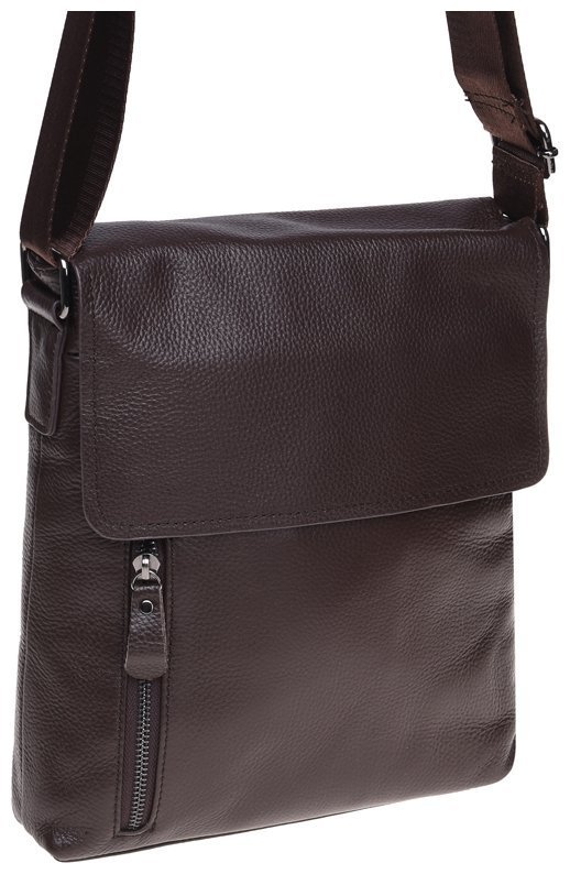 Вертикальная мужская наплечная сумка из натуральной кожи коричневого цвета Borsa Leather 72962