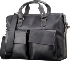 Черная мужская кожаная сумка для ноутбука в винтажном стиле SHVIGEL (11111)