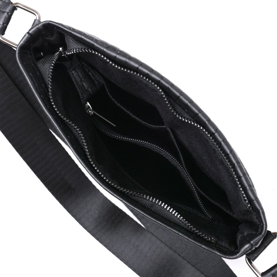 Черная мужская сумка-планшет из натуральной кожи с тиснением под плетенку SHVIGEL (11600)