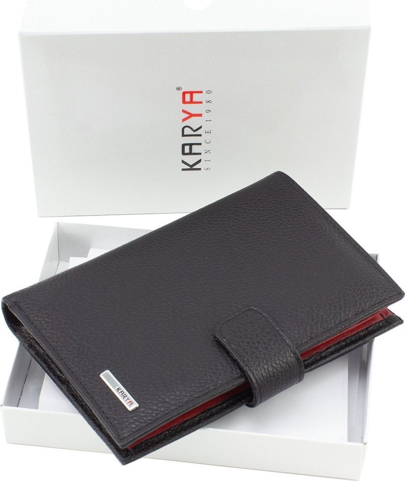 Черно-красное кожаное портмоне с разворотом под паспорт KARYA (55862)