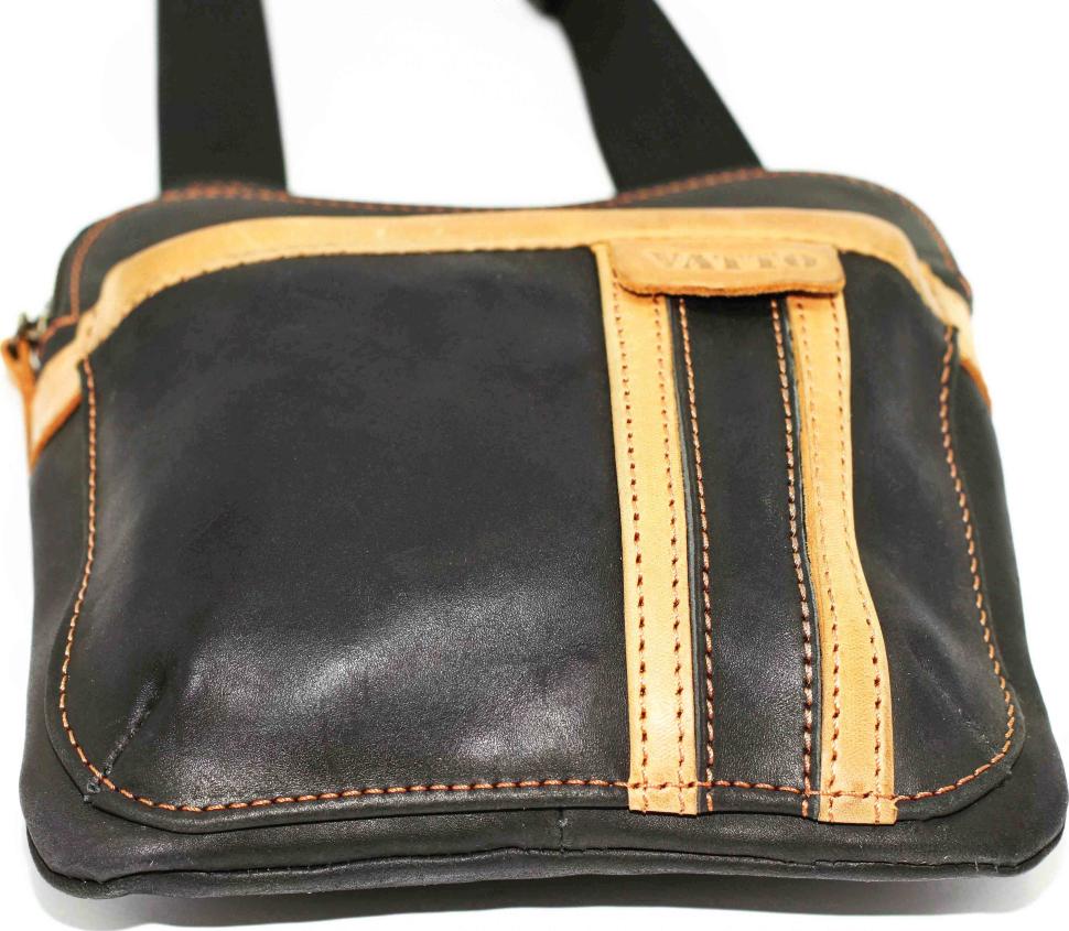 Винтажная мужская сумка планшет черная с рыжим VATTO (12103)