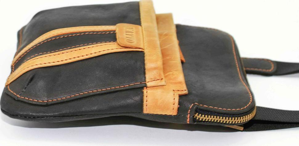 Винтажная мужская сумка планшет черная с рыжим VATTO (12103)