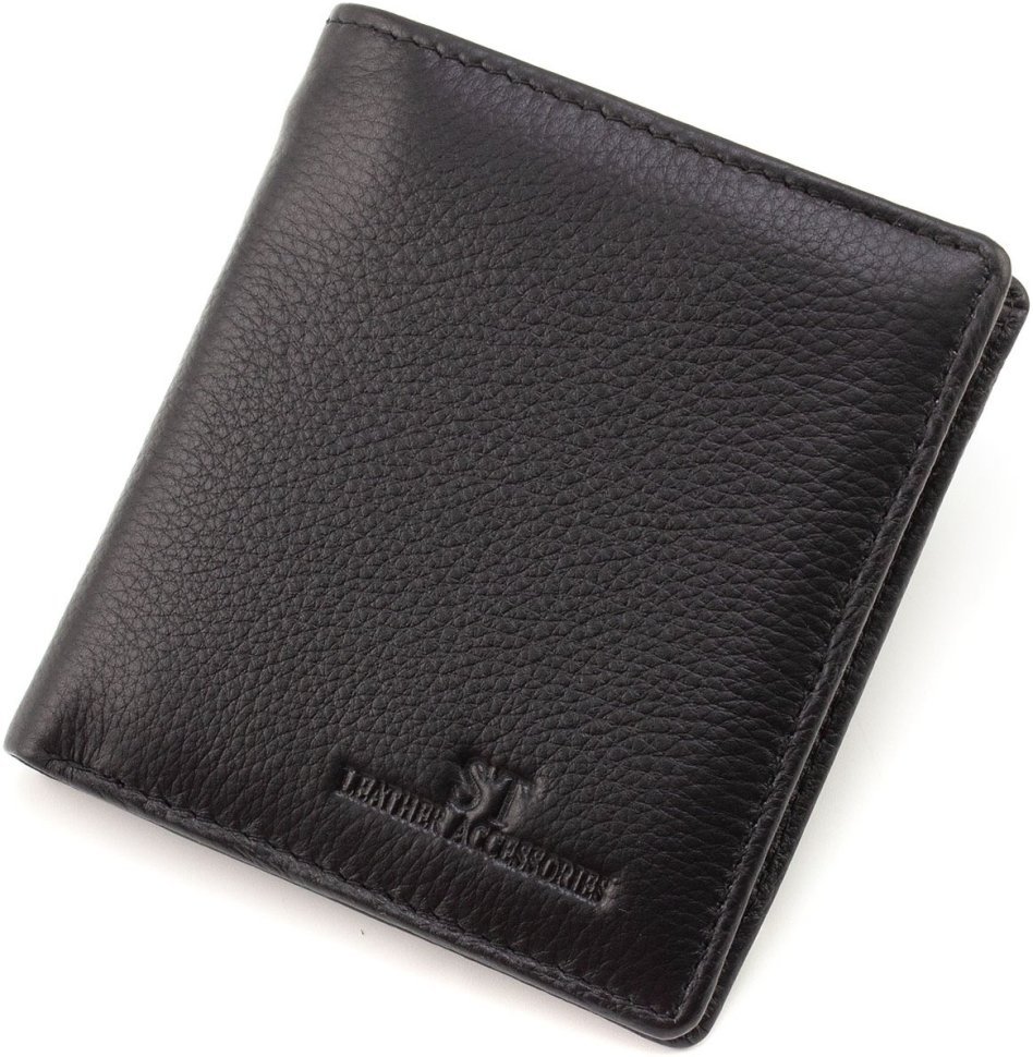 Кожаный кошелек черного цвета с фиксацией на магниты ST Leather 1767262