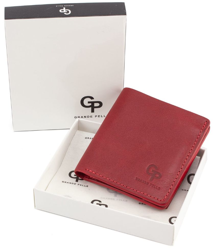 Красный кожаный кошелек ручной работы Grande Pelle (13021)