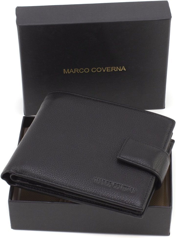 Горизонтальное мужское портмоне черного цвета под карточки и документы Marco Coverna 68662