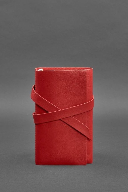 Женский кожаный блокнот (Софт-бук) красного цвета на хлястике - BlankNote (41963)