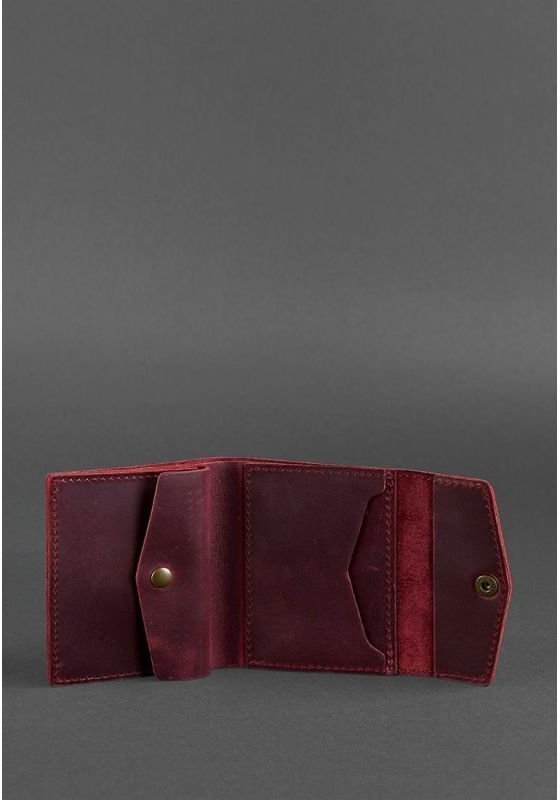 Бордовый кошелек из винтажной кожи на кнопке BlankNote (12503)