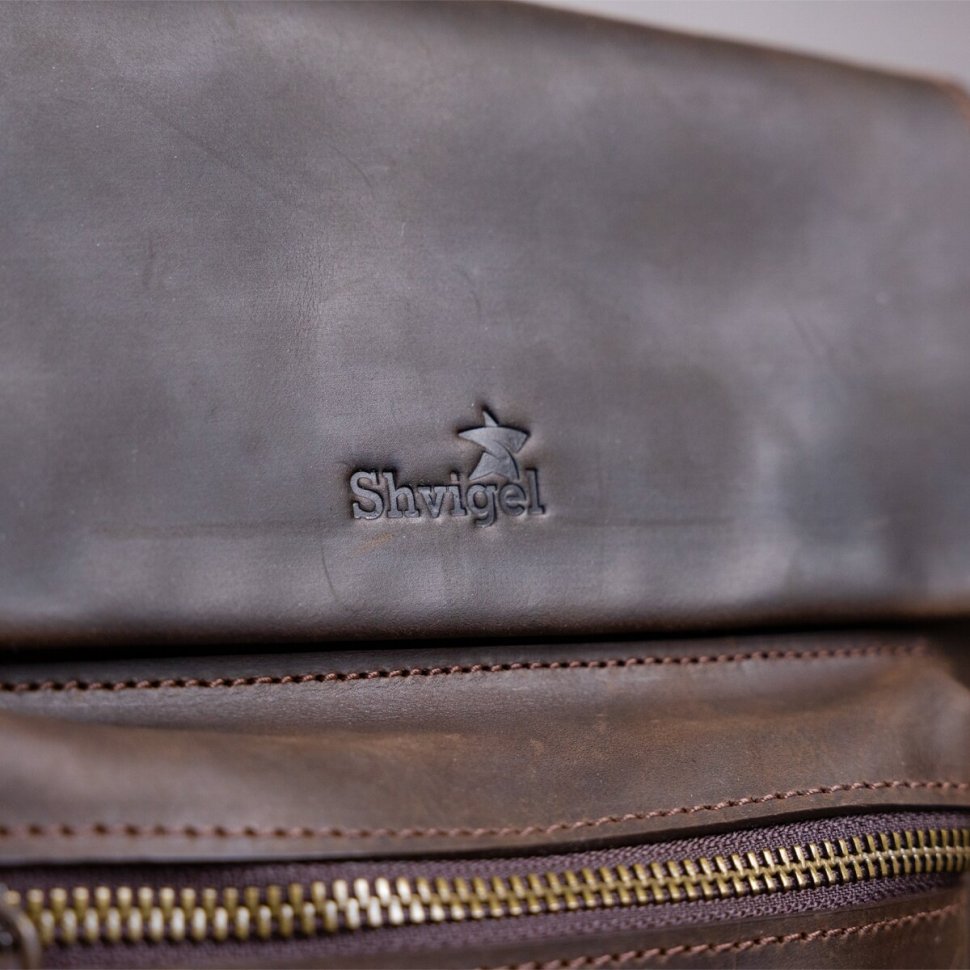 Мужская сумка из матовой кожи из кожи Crazy horse коричневого окраса SHVIGEL (11095)