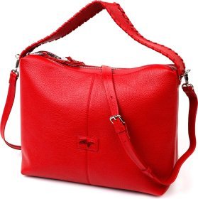 Вместительная кожаная женская сумка красного цвета на две молнии KARYA (2420849)